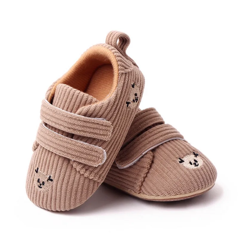 

Newborn Baby Girl Boy Suede Shoes Anti-Slip Soft Sole Cartoon Bear Toddler First Walking Shoes Baby Items