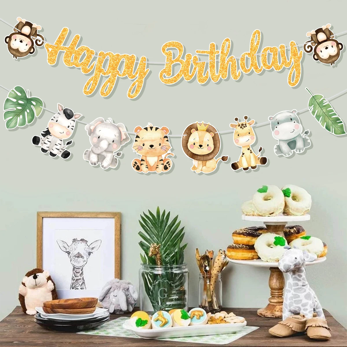 Birthday Banner Party Decorations Animal Banner Jungle Safari Kids Birthday Decor