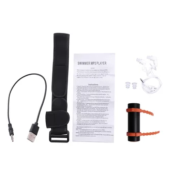 4GB USB MP3 플레이어 방수, 수영, 다이빙, 서핑, 검정색 헤드셋, FM 라디오