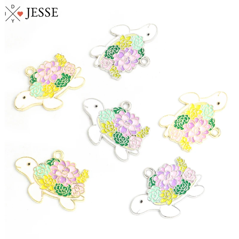 

10pcs Cartoon Turtle Enamel Charms Cute Flower Animal Oil Drip Pendants Jewelry Making Necklaces Keychains Accessories Wholesale