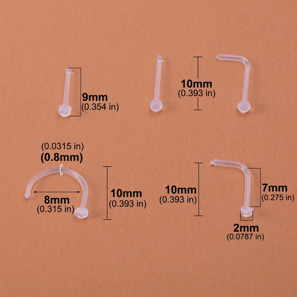 Clear Flexible Nose Ring Bioflex Nose Piercing Studs Acrylic Cartilage Earrings Body Jewelry 10pcs For Women Men 20G