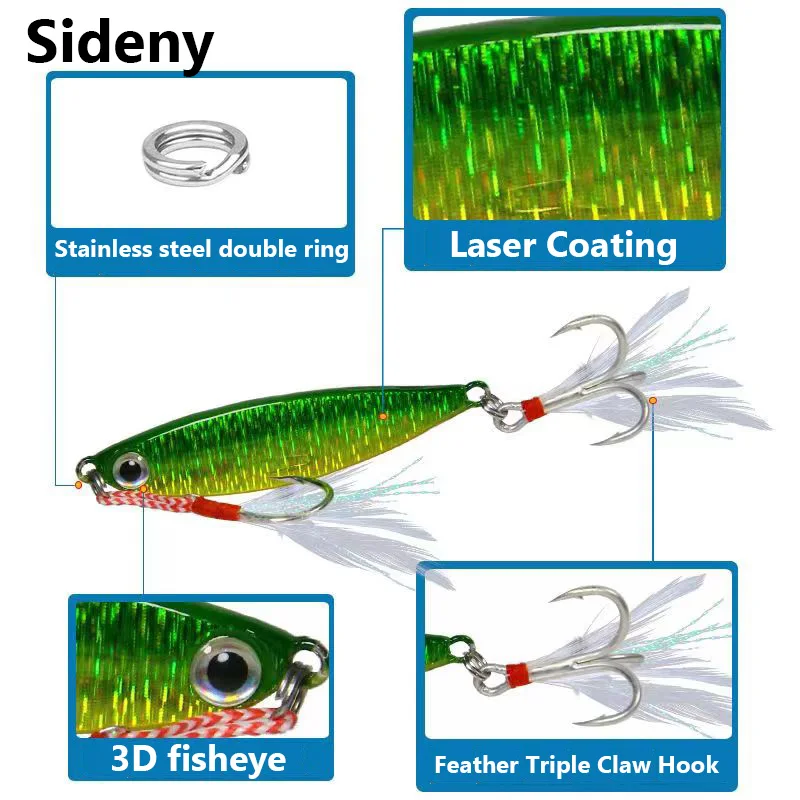 

Sideny Fishing Lure Metal Jig Rock Casting Glow Lead Sinking Jigging Spoons 8g 10g 15g 20g Slow Jigs Fishing Goods