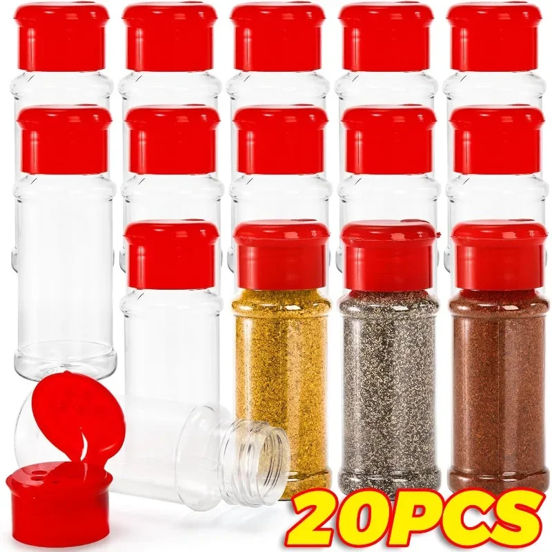 Salt Pepper Shakers 20/1PCS Clear Plastic Spice Bottle Pepper Shaker Lids Salt Seasoning Jars Barbecue Condiment Bottles Kitchen Accessories
