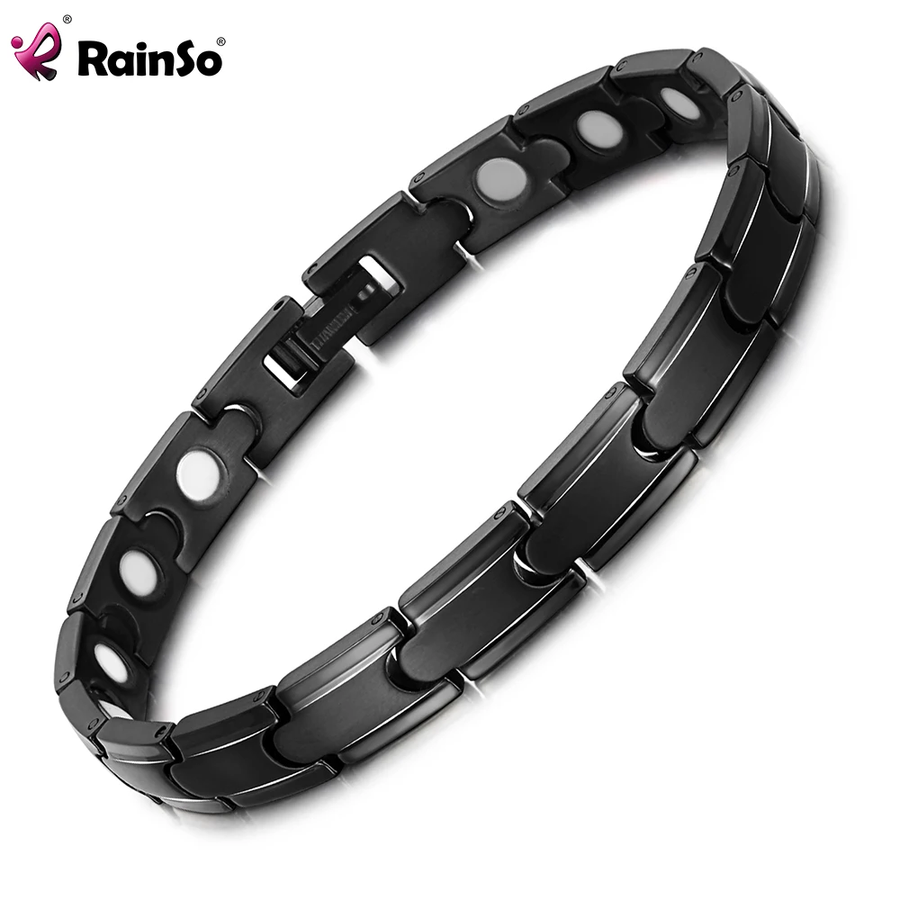 Rainso Men&lsquo;s Bracelet Hand Chain Health Energy Titanium Magnetic Bracelet Charm Smooth Black Jewelry charm bracelet magnetic bracelet