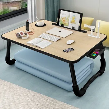 Scrivania pieghevole per laptop, divano letto, tavolo per computer, scrivania portatile per studenti, tavolo per apprendimento con slot, porta libri, cassetto USB