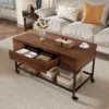 Lift Top Coffee Table, 3in1 Folding Rolling Coffee Table with Storage Drawer Push Opening, Metal Frame Wood Coffee Table 2