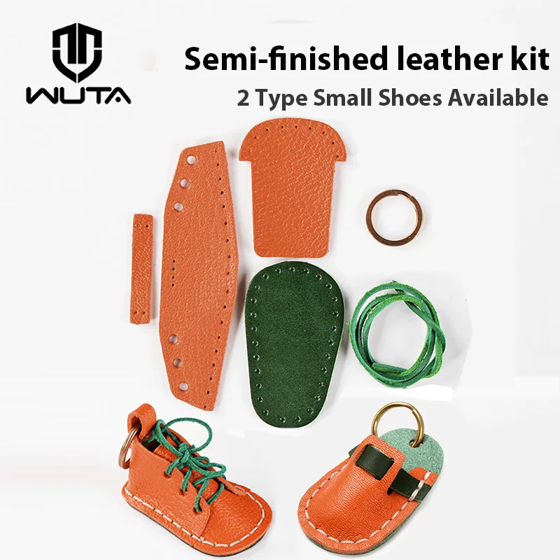 WUTA DIY Leather Kit Mini Shoes Slippers Key Chain Semi-finished Key Ring Bag Pendant Kids Gift Summer Camp Activity Training