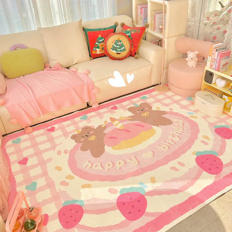 Cute Pink Decorate Living Room Carpet Large Area Home Cartoon Printed Coffee Tables Plush Mat Bedroom Fluffy Rug Ковер Tapis 러그 2