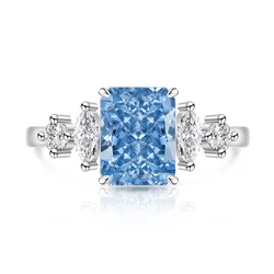 Elegant 925 Sterling Silver Zircon Square Ring, Adjustable Open Band, Luxury Fine Jewelry for Women, Perfect Party Gift (Royal blue)