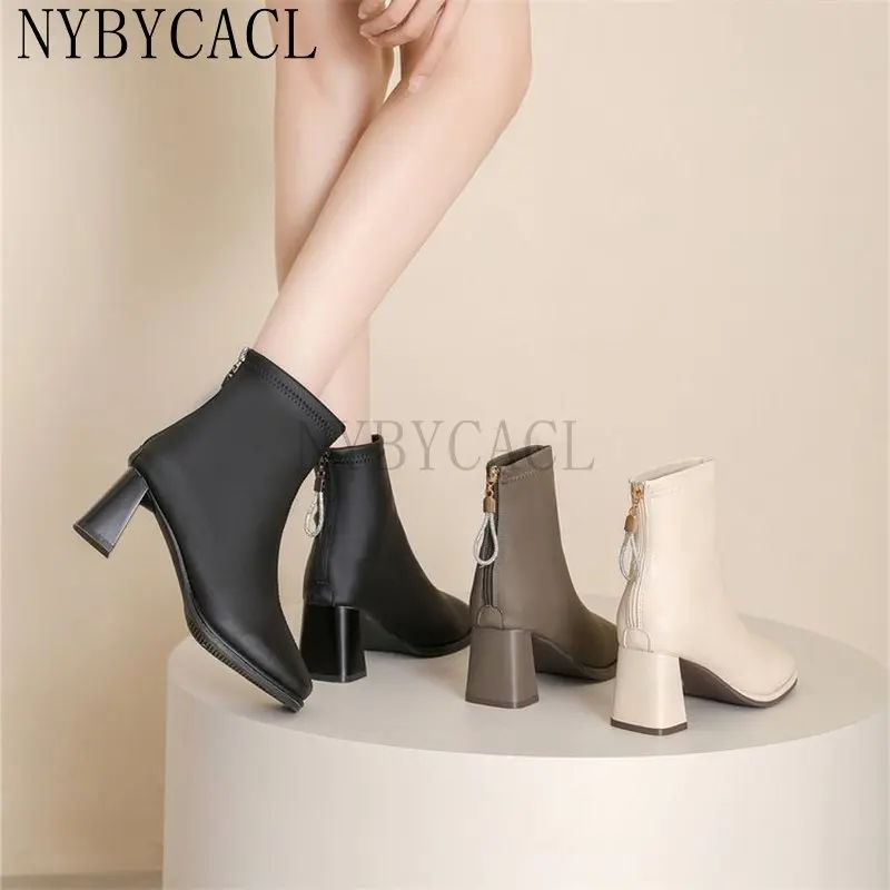 New Women Ankle Boots Thick Heels Short Boot Fashion Winter Shoes Women Ins Autumn Daily Office Lady Footwear Size 35-40
