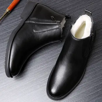 2024 New Fashion Men’s Shoes Winter Thicken Keep Warm Casual High-Top Zipper  Genuine Leather Martin Boots Men's  TY11