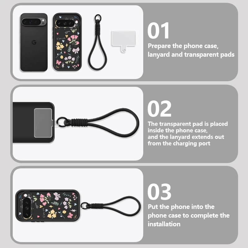 Little Flower Pattern Lanyard Phone Case with TPU Silicone Wrist Strap Cover