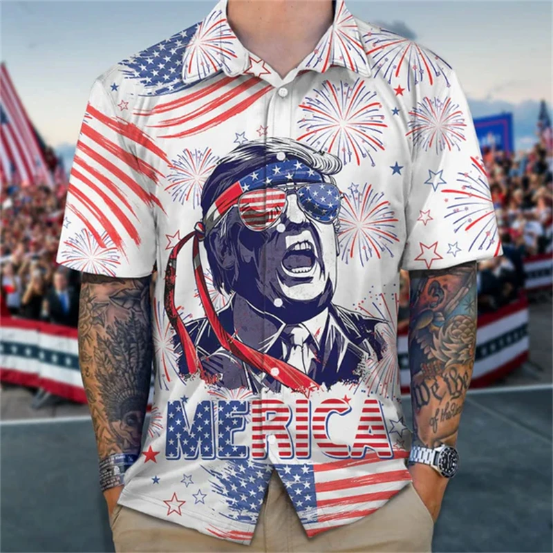 thumbnail image 1 of Bandera de Estados Unidos Donald Trump disparando Levanta el puño Fotos Nunca te rindas 14 de julio de 2024 Camisas hawaianas divertidas en 3D Blusas, 1 of 4