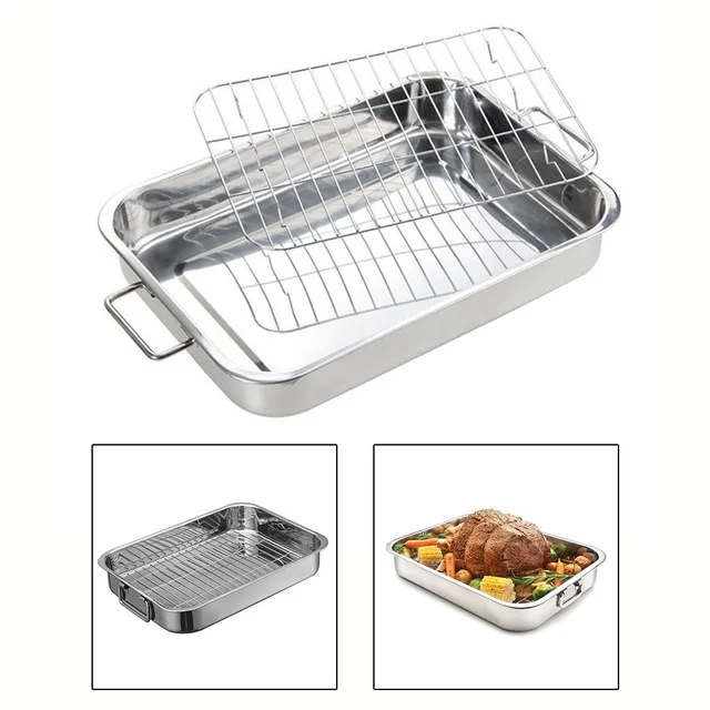 Stainless Steel Deep Roasting Tray with Grill Rack 5