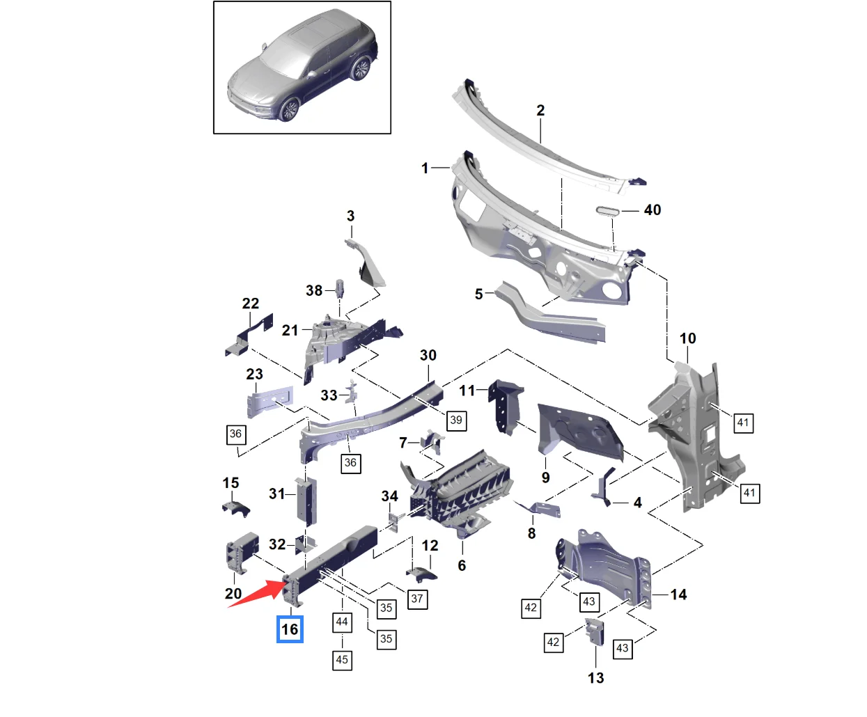 포르쉐 카이엔 2018- 9Y0805109Y =DY PAB805109GRV 또는 95880511000 9Y0805110Y PAB805110GRV에 적합한 전면 세로빔
