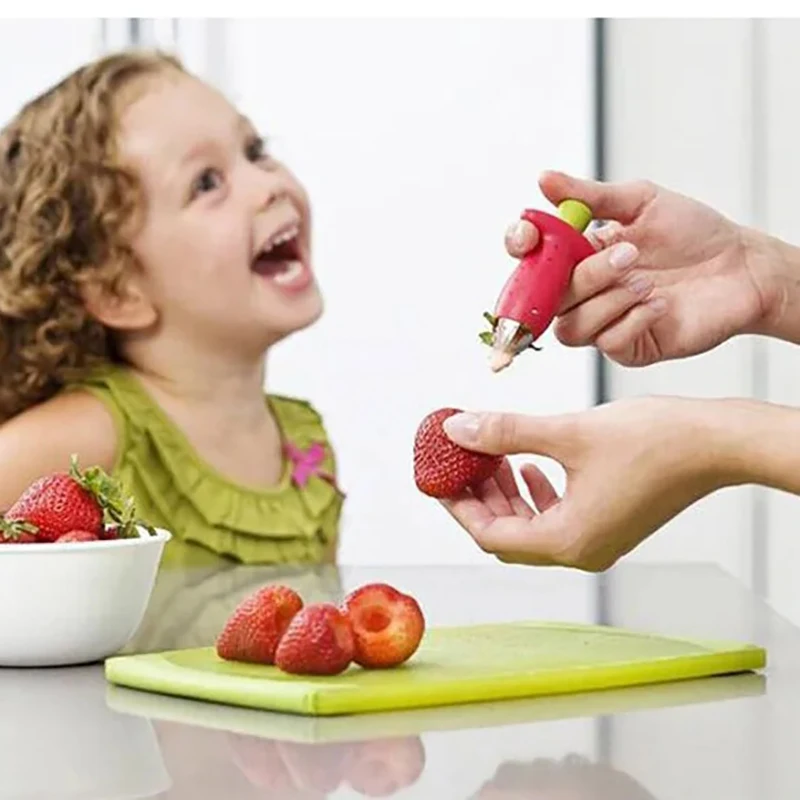 Plastic Strawberry Hullers Fruit Pedicle Removal Device Tomato Stalks Strawberry Knife Stem Remover Kitchen Gadgets 1pc fruit stem remover