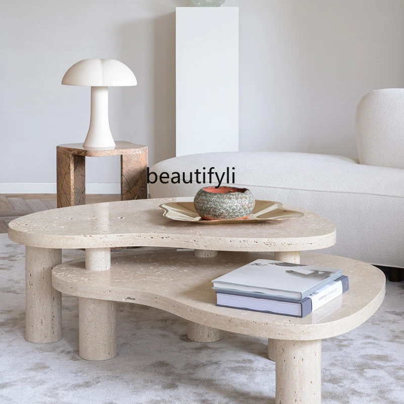

yj Italian Minimalist Natural Yellow Cave Stone Shaped Coffee Table Light Luxury Living Room Sofa Coffee Table