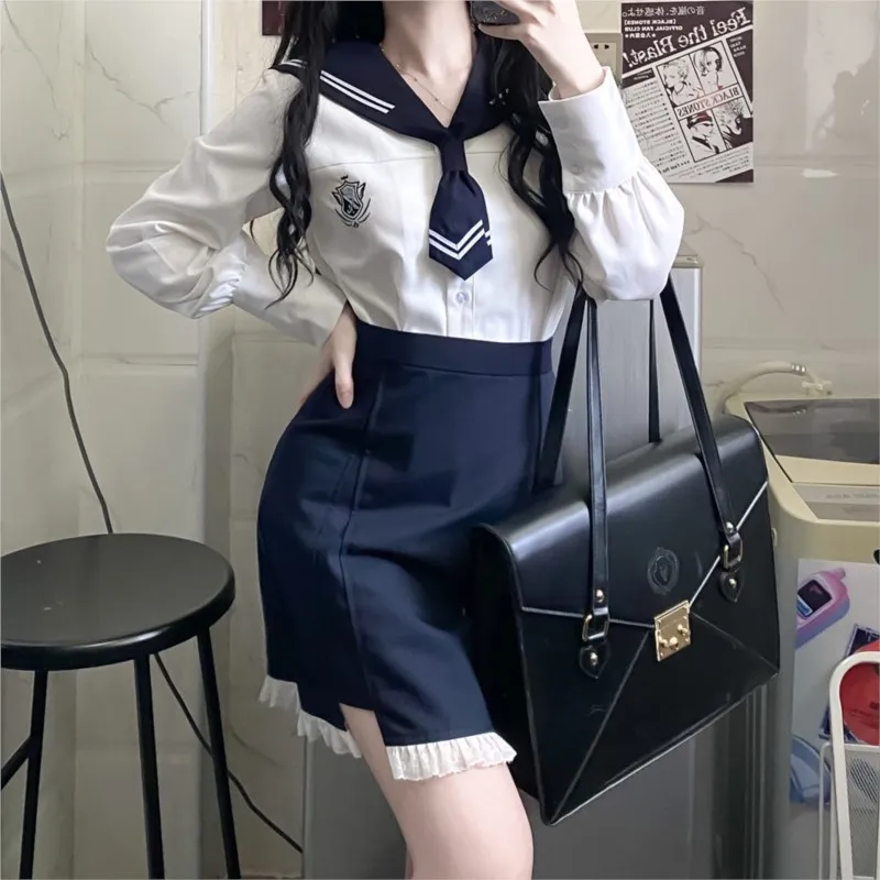 

Корейская униформа, популярная женская сумка в стиле колледжа, юбка на бедрах, матросский костюм, униформа Jk, школьная униформа, косплей, комплект японского платья в стиле пэчворк