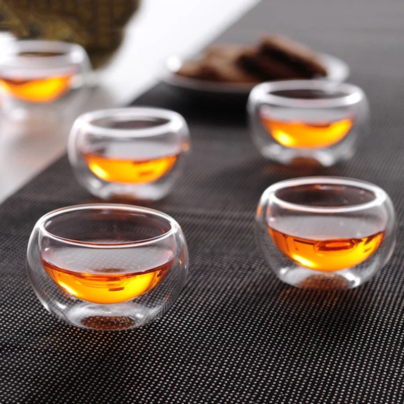 UPORS 50ML Double Wall Glass Tea Cup Insulated Teacups Handcraft Heat Resistant Chinese Kung Fu Tea Cups BPA free Food Grade 1PC