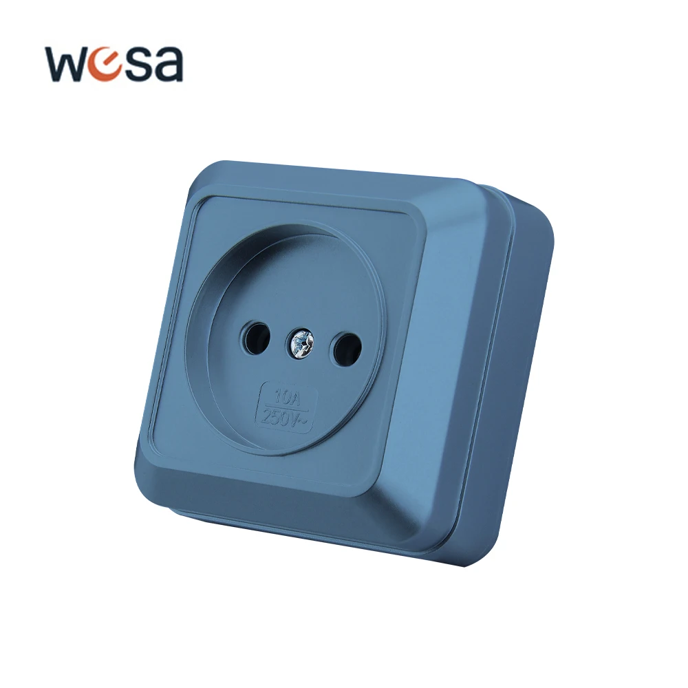 WESA Blue Wall Surface Socket Plug EU Exterior Electrical Outlets Not Ground Outdoor Power Socket Flame Retardant Paint Plastic