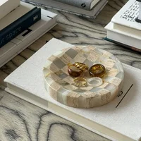 Wabi-sabi Mosaic Jewelry Tray Handcrafted Travertine Display Tray Art Home Decor Plates for Perfume Luxury Trinket Dish Vintage 1