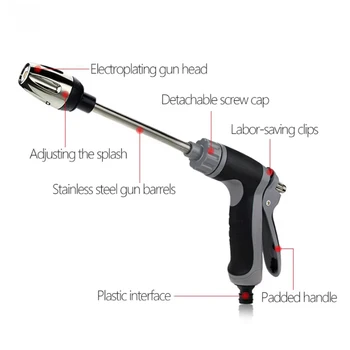 Alloy High-Pressure Car Wash Water Gun with Rubber Handle Long Pole Household Watering Tool Metal Extension Wrapped for Cleaning 1