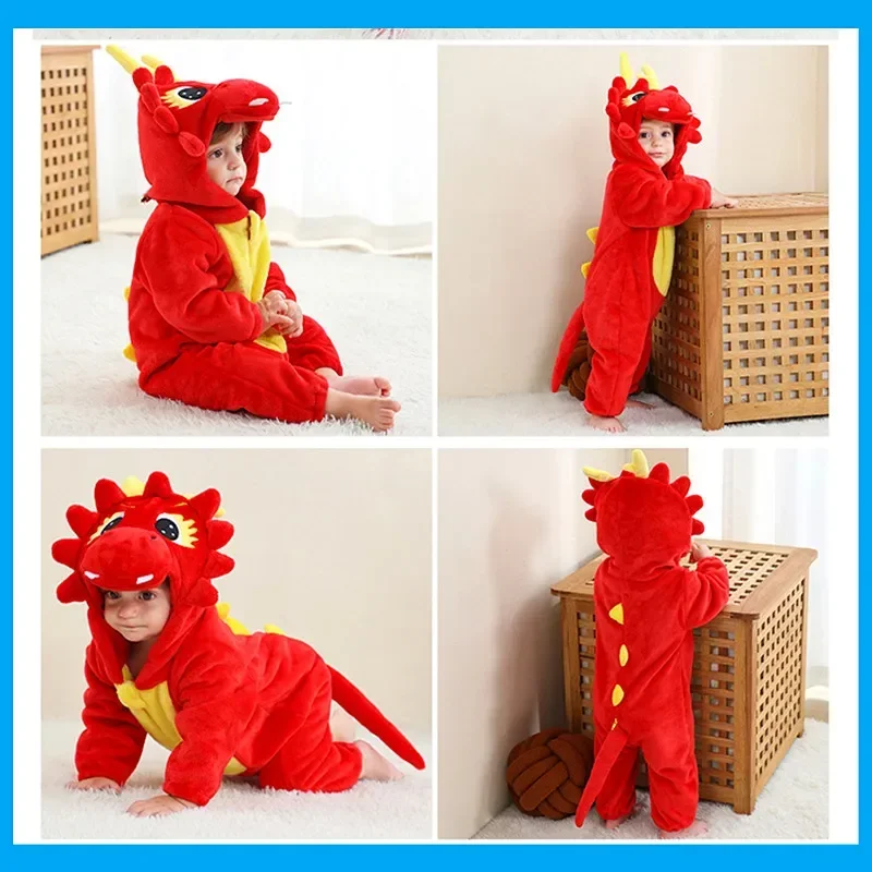Costume Dinosaure Bébé - Combinaison Flanelle à Capuche 1-5 Ans