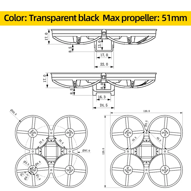 Happymodel Mobula8 85mm Cadre FPV Drone Micro - Noir Transparent
