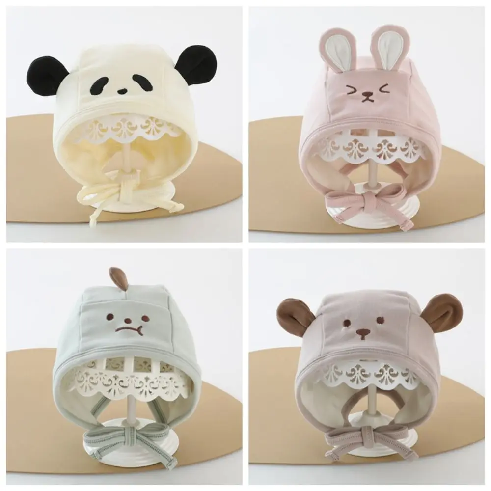 Ins Cute Baby Fetal Cap Animals Cartoon Newborn Beanie Hat Soft Tie Strap Infant Bonnet Hat Boys Girls