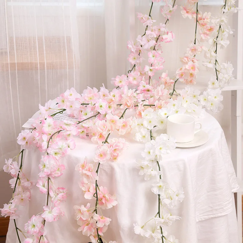 180 cm Künstliche Sakura-Blumenranke für Hochzeit, Garten, Hof, Bogen, Heimdekoration, Valentinstag, Brautdekoration, Kunstseide, Scrapbook-Pflanzen