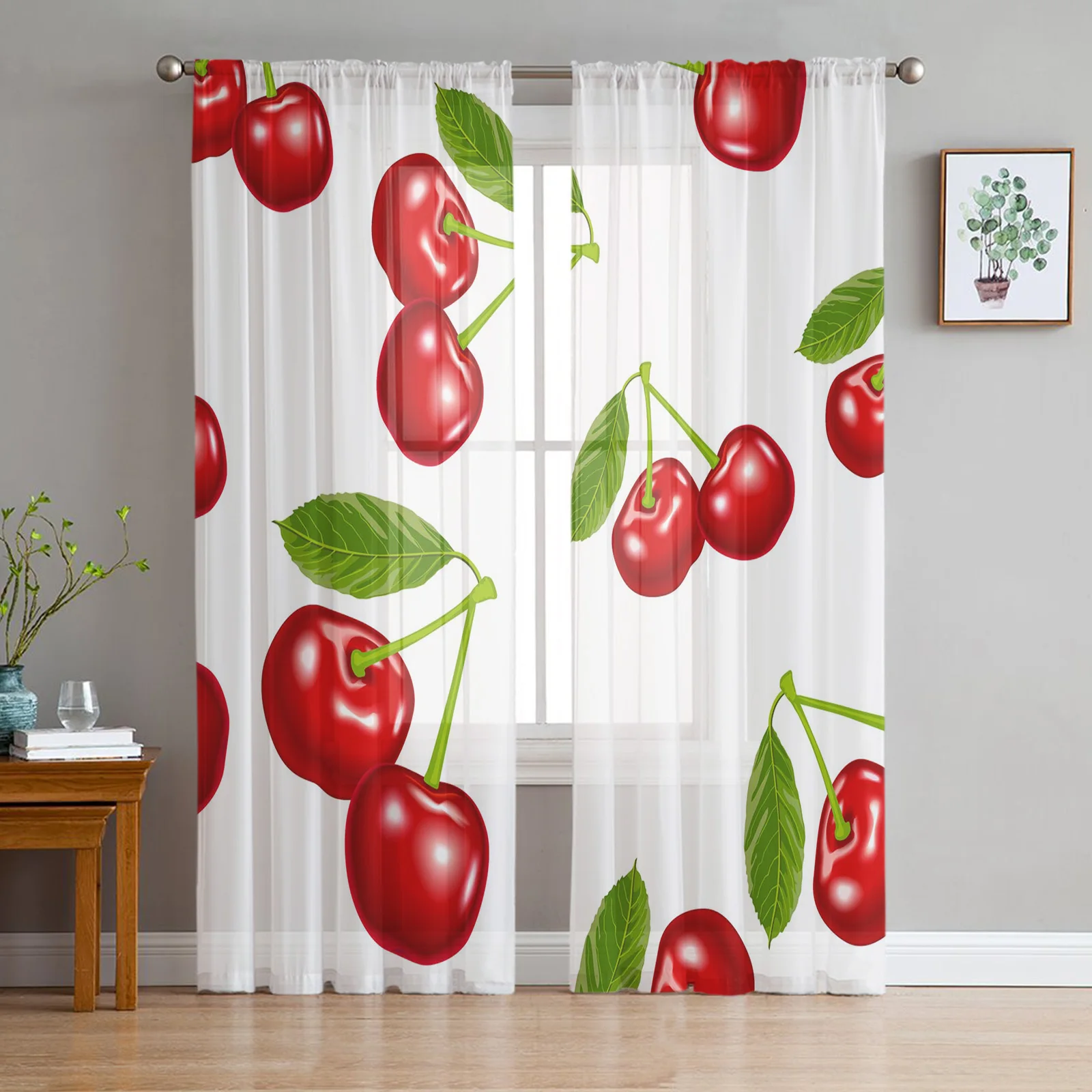 

Cherry Fruit Cherries Living Room Tulle Curtains Bedroom Kitchen Decoration Voile Organza Curtains Modern Sheer Curtains