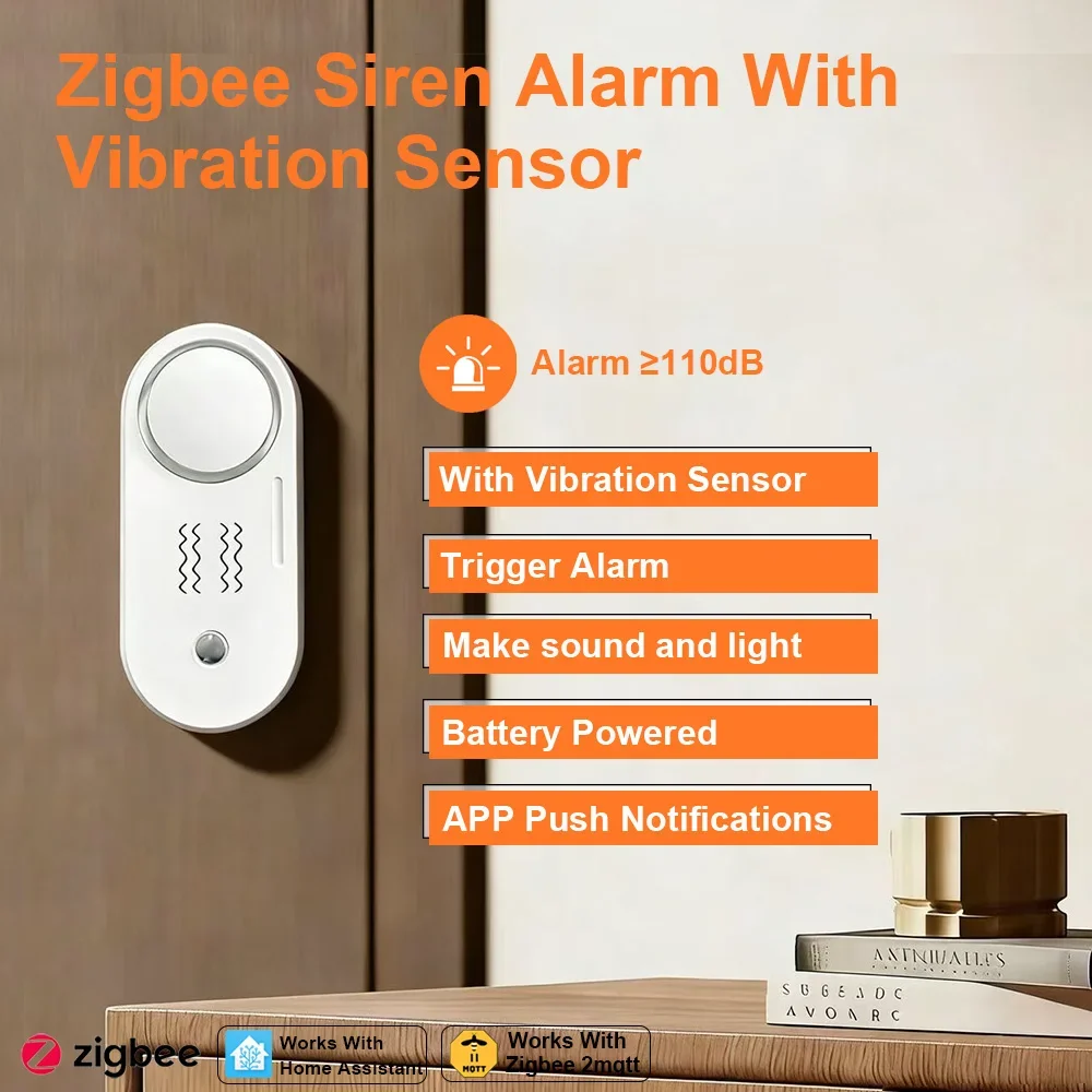 Wireless Zigbee Siren Alarm - 110dB Security Alert with Vibration Sensor and Battery Operation