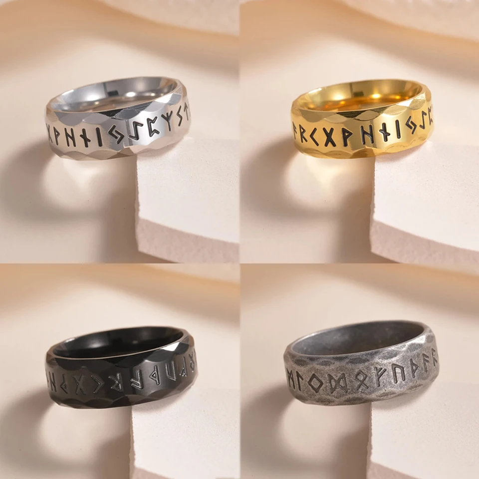 Anello Viking Regolabile Uomo Donna - Stile Norreno Con Rune E Parole - Gioielli Vintage In Lega - Regalo Per San Valentino O Matrimonio