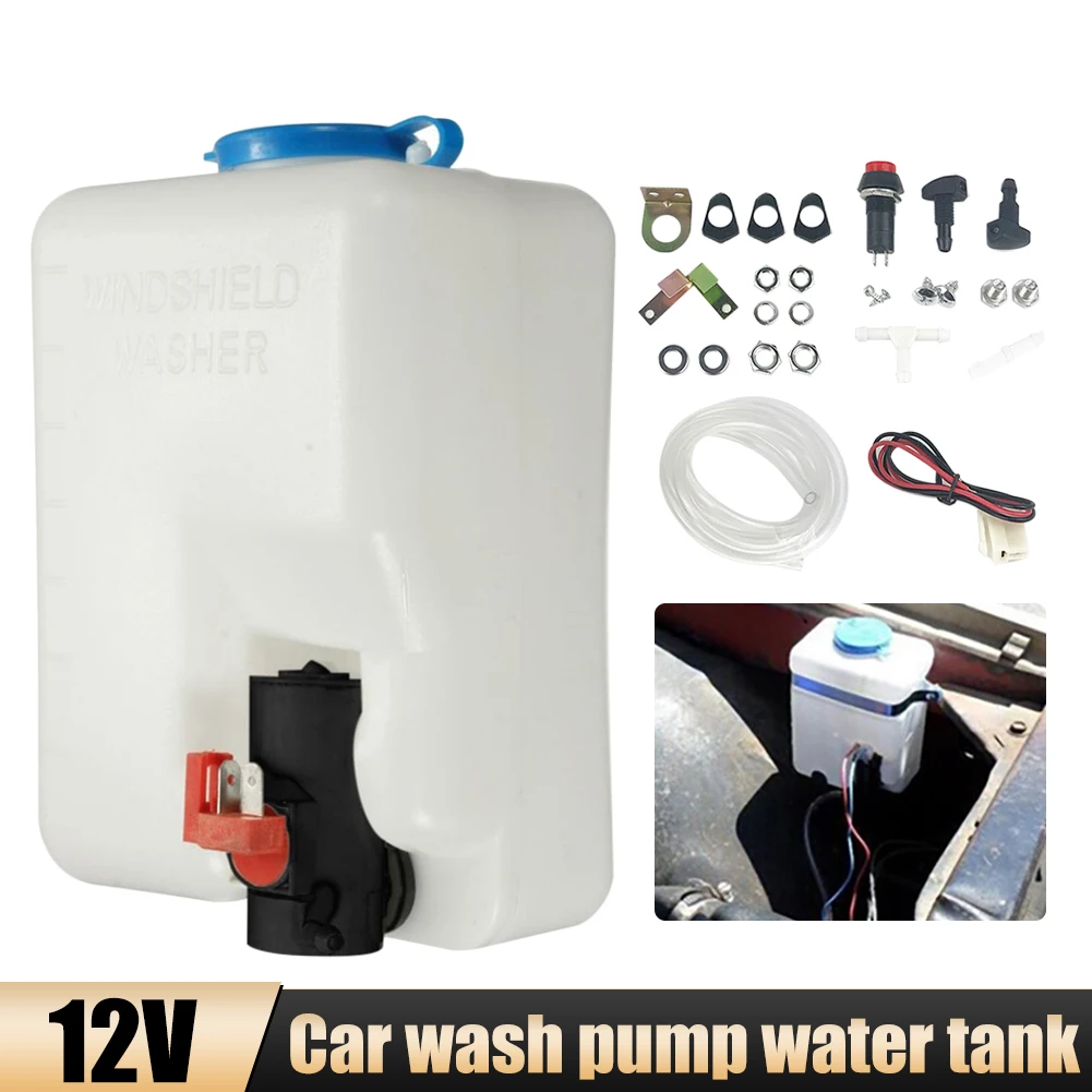 

Universal Car Windshield Glass Washer System Universal Washer Tank Water Pump Bottle Reservoir Installation Kit Accessories