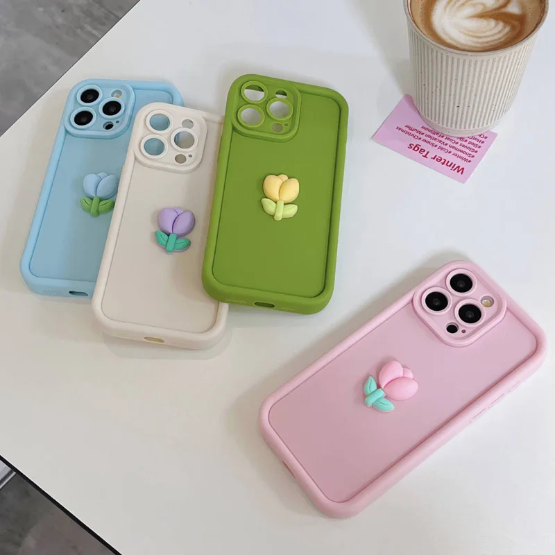 Voor iPhone 16 14 15 Tulp Bloemen Siliconen TPU Achterkant Telefoonhoesje Anti-val voor iPhone 11 12 13 Pro Max X XS XR Zachte Hoes_voghion.com