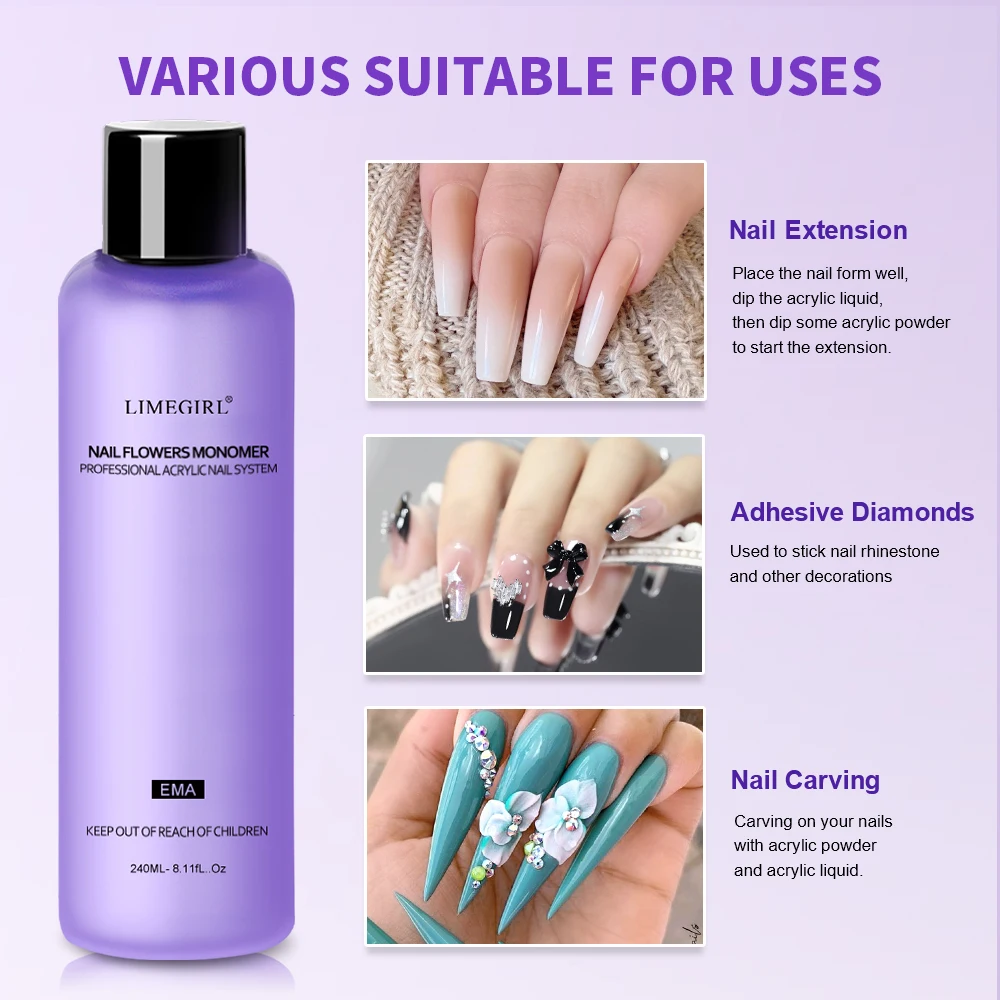 LIMEGIRL Large Capacity Nail Acrylic Liquid Crystal Professional Immersion Engraving Ding Tail Art Extended Acrylic Powder Brush nail acrylic liquid