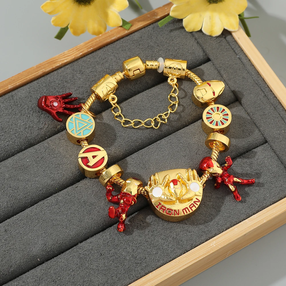 Disney Marvel Iron Man Charm Bracelet Gold Color Superhero