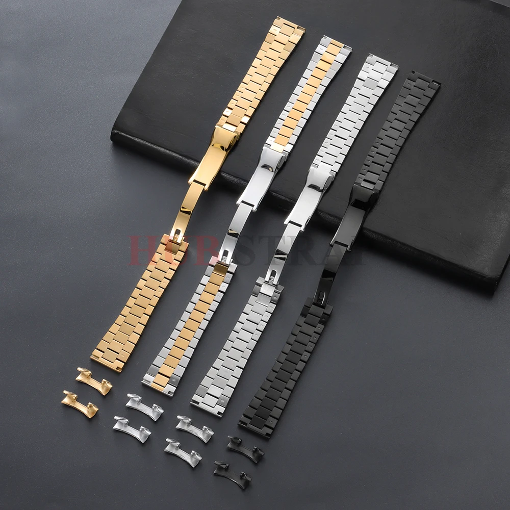 Elegant Stainless Steel Three Beads Curved End Watch Band