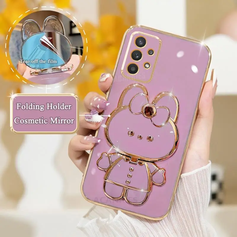 thumbnail image 1 of A 32 52 33 53 23 Luxury Plating Mirror Holder Case For Samsung Galaxy A52 A53 A32 A13 A23 A33 A73 A72 4g 5g Silicone Stand Cover, 1 of 4