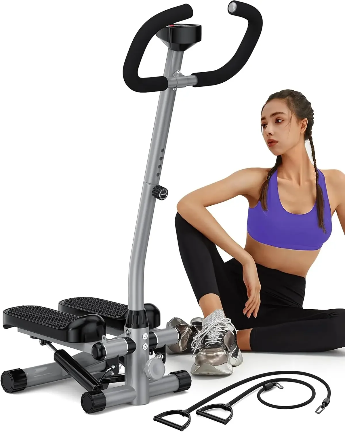 Mini Stepper Exercise Adjustable Height Hydraulic Stair Steppers Resistance Band Home 330lbs Weight Capaci