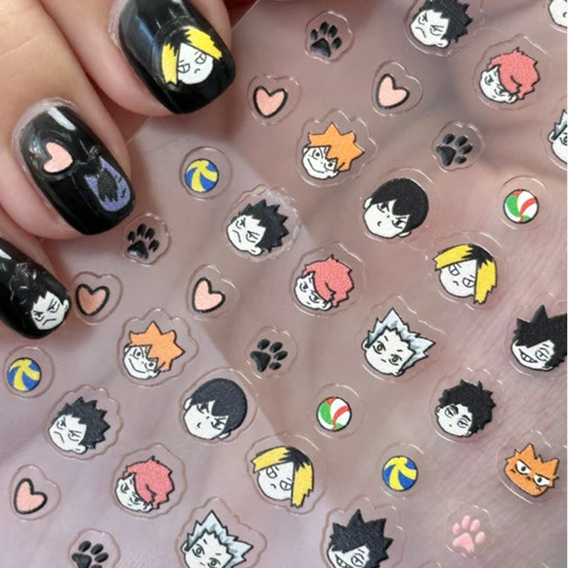 Tobio Kageyama Shoyo Hinata Kozume Kenma Nail Stickers Cute Chibi Head Heart Nail Art Accessories Decals Volleyball Kawaii 2