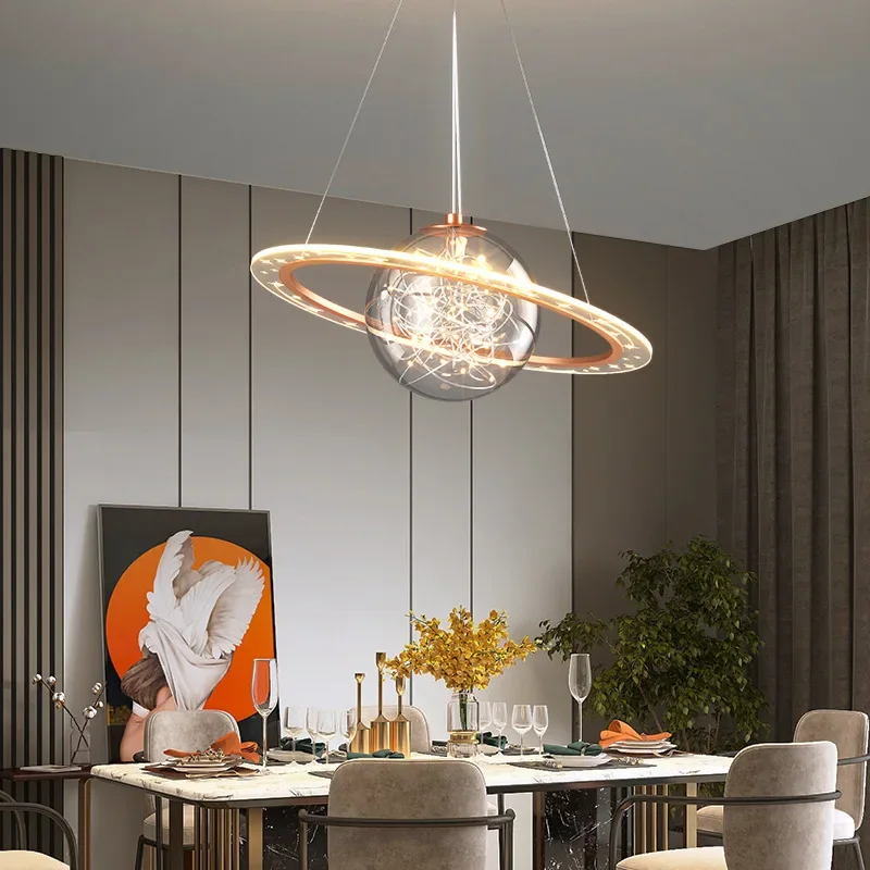 New Children'S Planet Earth Pendant Lamp For Boys Room Living Room Acrylic Space Star Astronaut Led Hanging Light Indoor Decor 5