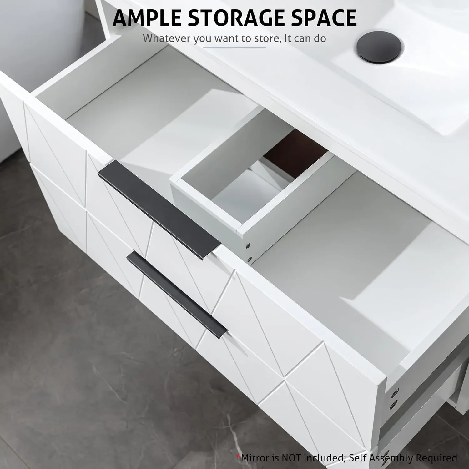 36" Bathroom Vanities Cabinet with Sink Combo, Wall Mounted Floating Cabinet W/Decor Line,Soft-Close System, 2 Extra Big Drawers 4