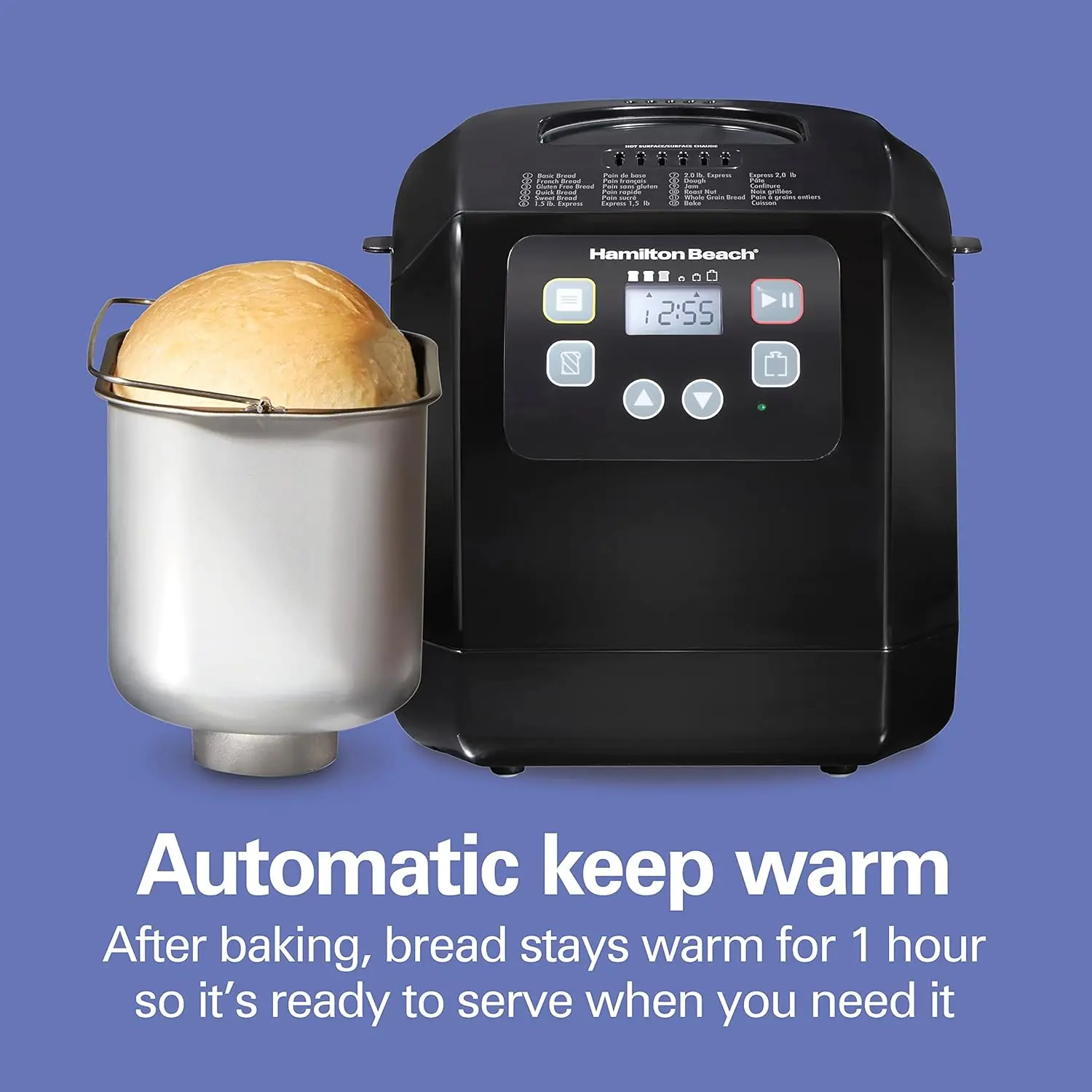 Beach Bread Maker Machine, Digital, Programmable, 12 Settings + Gluten Free, Dishwasher Safe Pan + Kneading Paddle, 2 l