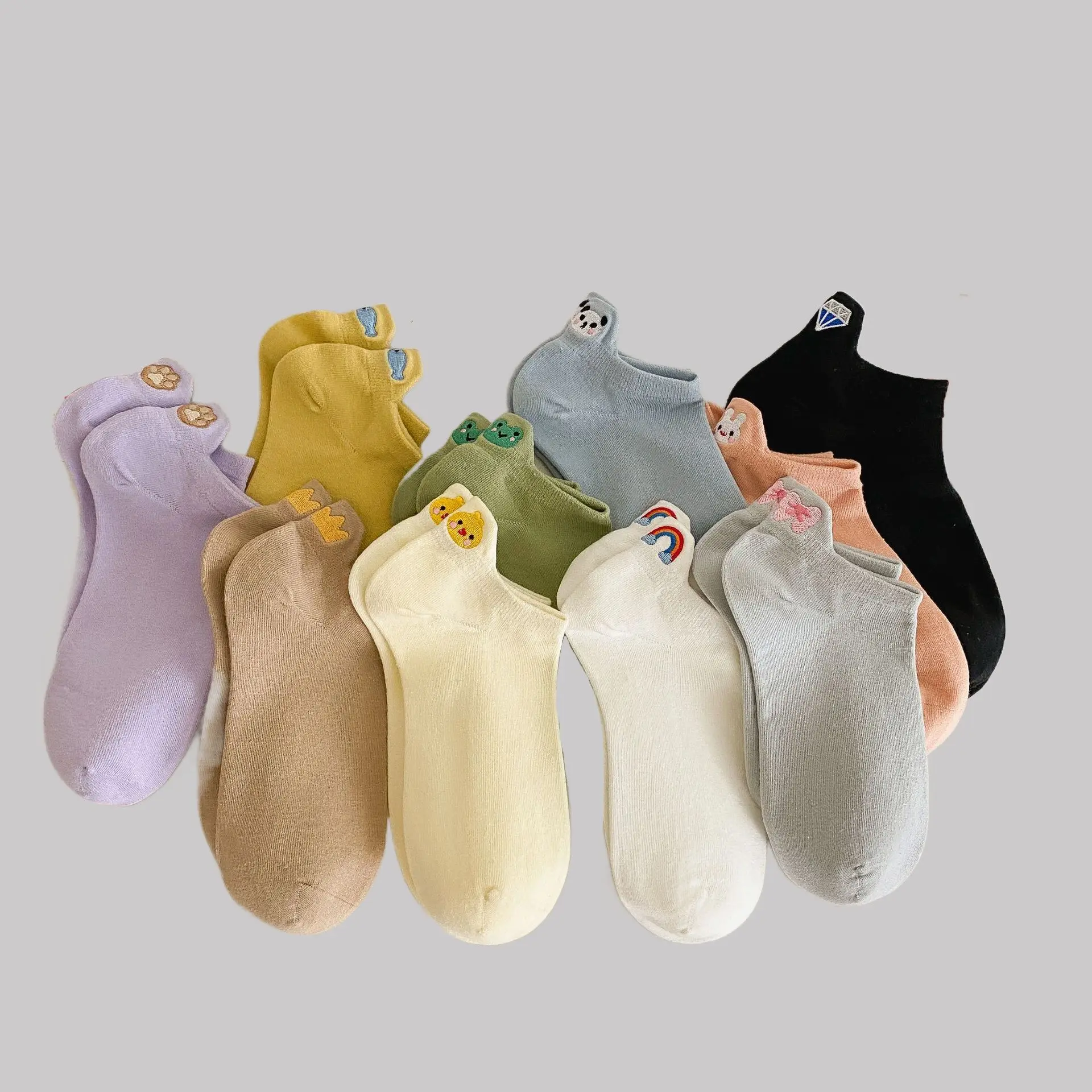 

5/10 Pairs High Quality Women Animal Boat Socks Ankle Short No-Show Set Foot Cotton Female Solid Colors Low Cut Short Sock