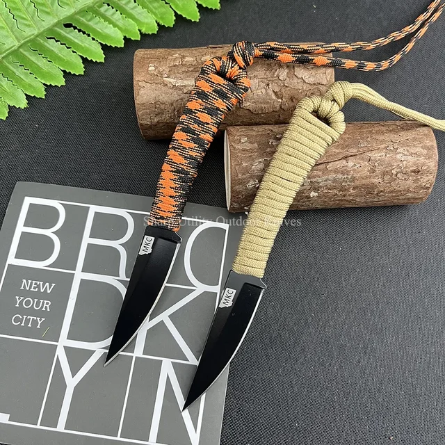 MKC 440C Blade Small Pocket Fixed Blade Knife with Sheath Ultra-sharp Hunting Camping Jungle Survival Tools Nylon Rope Handle 3
