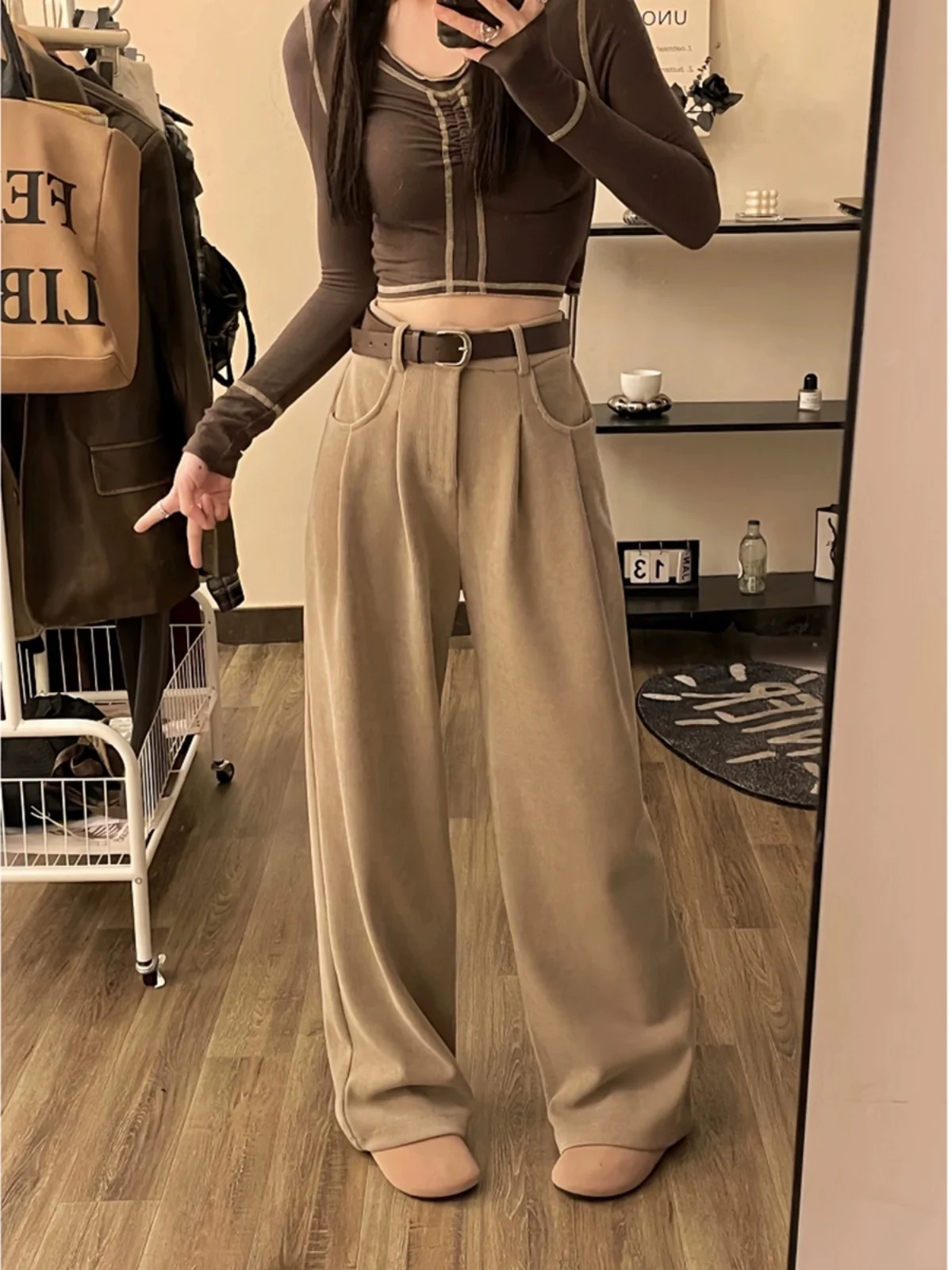 Wide Leg Pants For Women In Autumn 2024, New High Waisted Pants Slimming And Drooping Feeling Straight Suit Pants