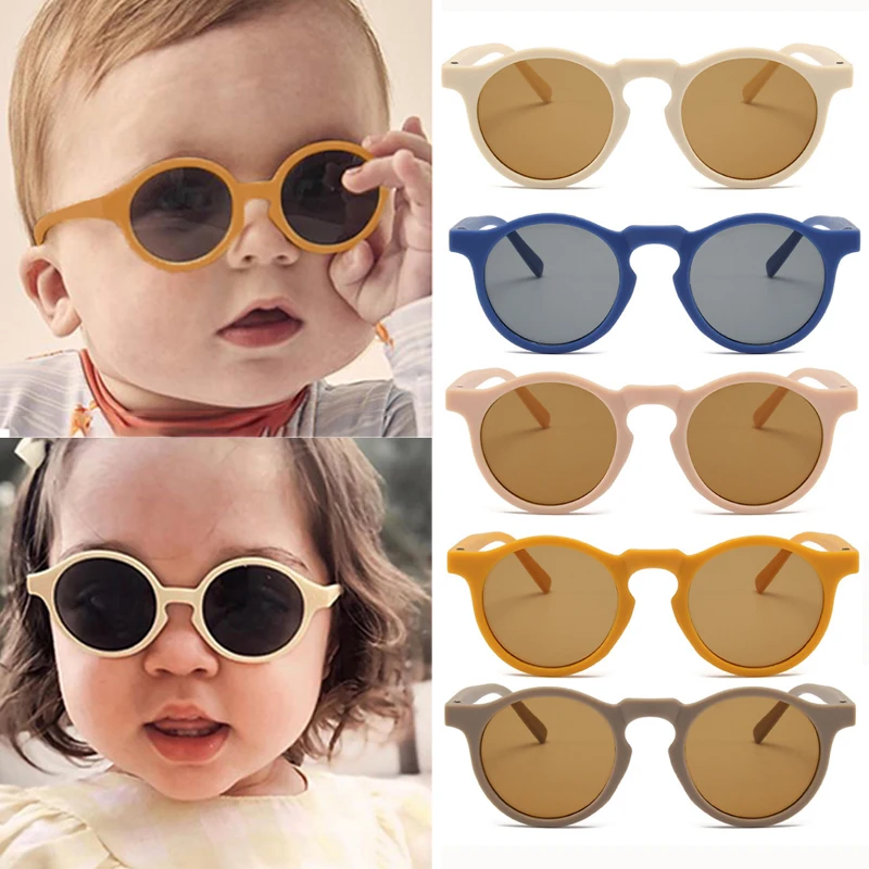 Children Sunglasses Kids Fashion Sunglasses New Children Vintage Frosted Round Outdoor Sun Protection Sunglasses Baby Girls Acrylic UV400