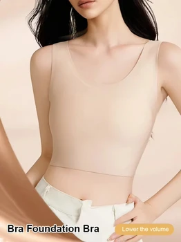 Women's Large Breasts Underwear Wide Shoulder Invisible Corset Antibump Thin Underwear Full Cup Vest Traceless Bra with Bra Pads