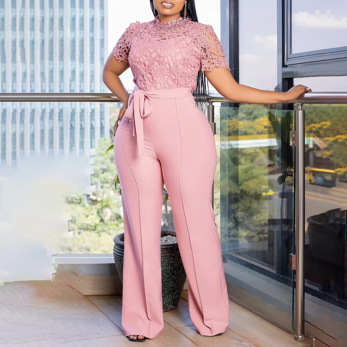 Lace Short Wide Leg Jumpsuit Jumpsuits Short Sleeve Lace Wide Leg - Main Image